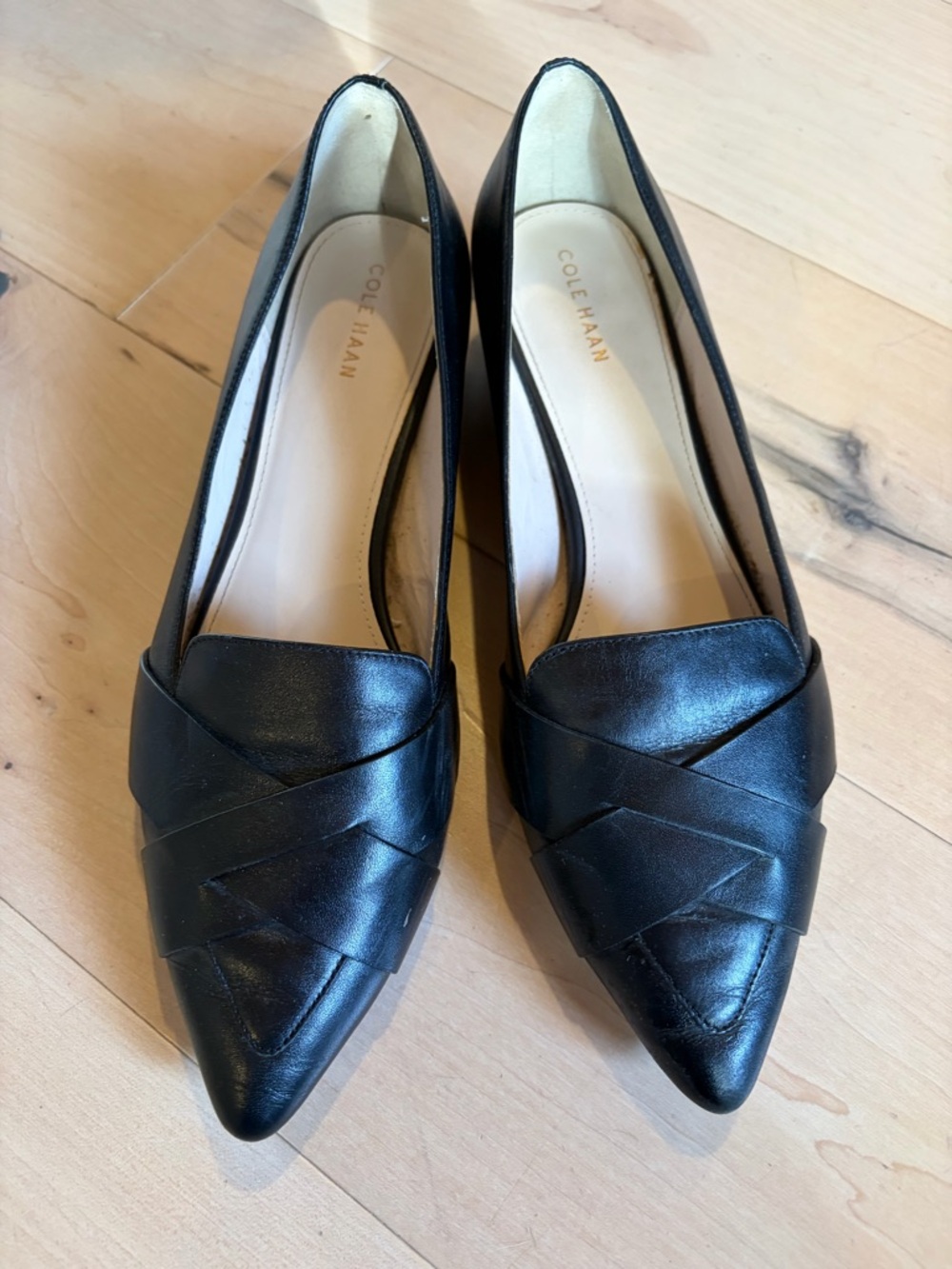 Cole Haan Women's Black Leather Pointed-Toe Flats